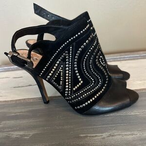 Vince Camuto Yolana Black Suede Studded‎ Slingback Peep-Toe - Size 7.5